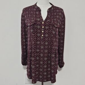 Dressbarn Size L Maroon Polyester Long-Sleeveled Womens Blouse Top Shirt with